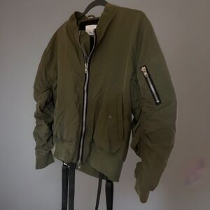 Big Sam Jacket Coat Bomber Pilot Jacket Army‎ Green Suspenders Size Medium